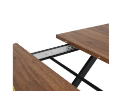 Mesa de comedor rectangular extensible 120-160x80x75cm con tablero chapado en madera imitación madera marrón y patas cruzadas negras