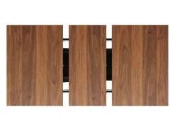 Mesa de comedor rectangular extensible 120-160x80x75cm con tablero chapado en madera imitación madera marrón y patas cruzadas negras