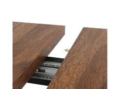 Mesa de comedor rectangular extensible 120-160x80x75cm con tablero chapado en madera imitación madera marrón y patas cruzadas negras