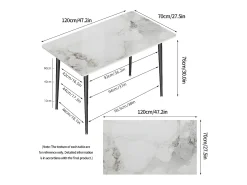Mesa de comedor rectangular para 6 personas en mármol - blanca 120x70x76cm