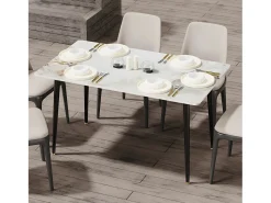 Mesa de comedor rectangular para 6 personas en mármol - blanca 120x70x76cm