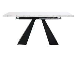 Mesa de comedor rectangular extensible para 4-6 personas, tablero efecto mármol blanco con 2 patas de metal negro - 99/159x74x77cm