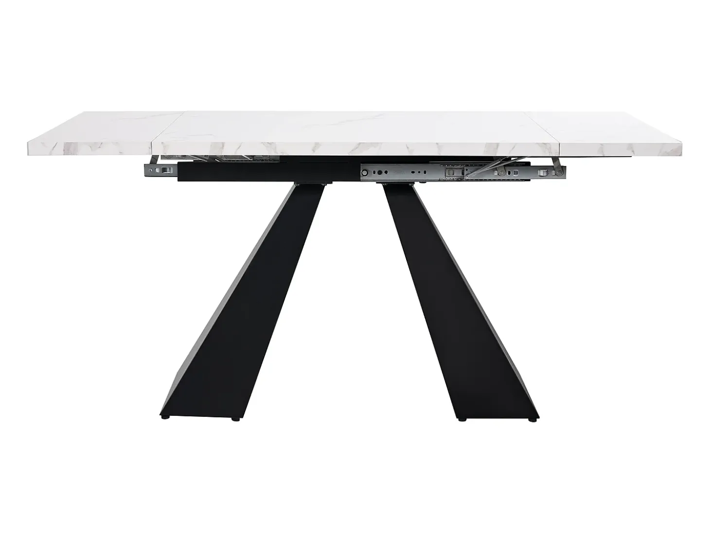 Mesa de comedor rectangular extensible para 4-6 personas, tablero efecto mármol blanco con 2 patas de metal negro - 99/159x74x77cm