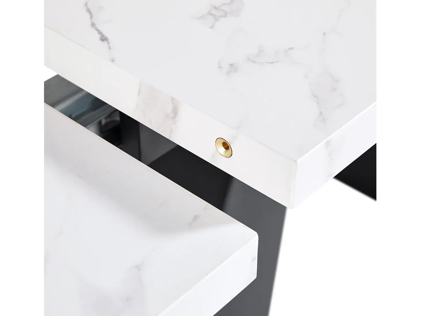 Mesa de comedor rectangular extensible para 4-6 personas, tablero efecto mármol blanco con 2 patas de metal negro - 99/159x74x77cm