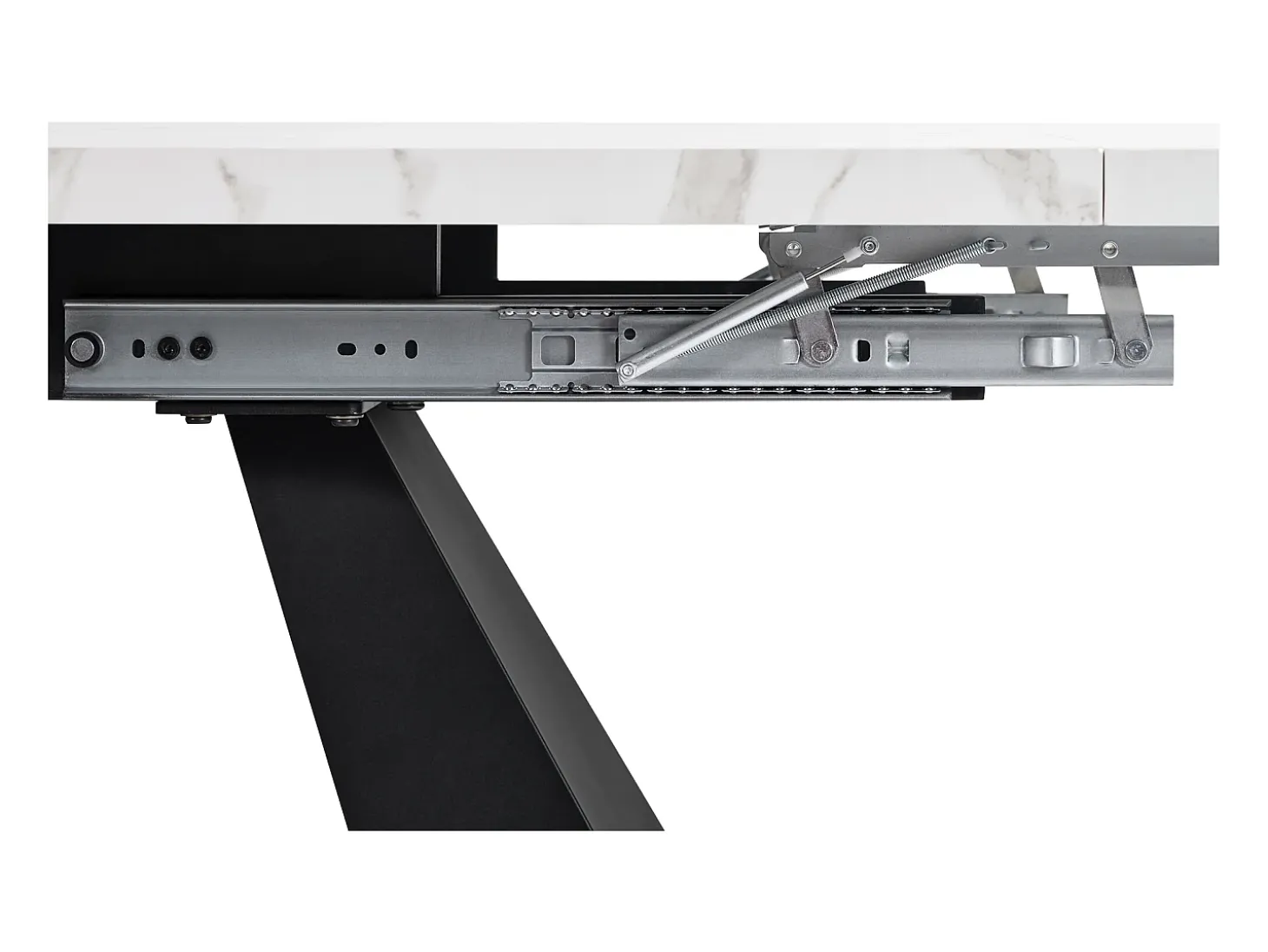 Mesa de comedor rectangular extensible para 4-6 personas, tablero efecto mármol blanco con 2 patas de metal negro - 99/159x74x77cm
