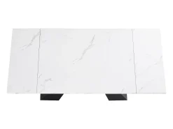 Mesa de comedor rectangular extensible para 4-6 personas, tablero efecto mármol blanco con 2 patas de metal negro - 99/159x74x77cm