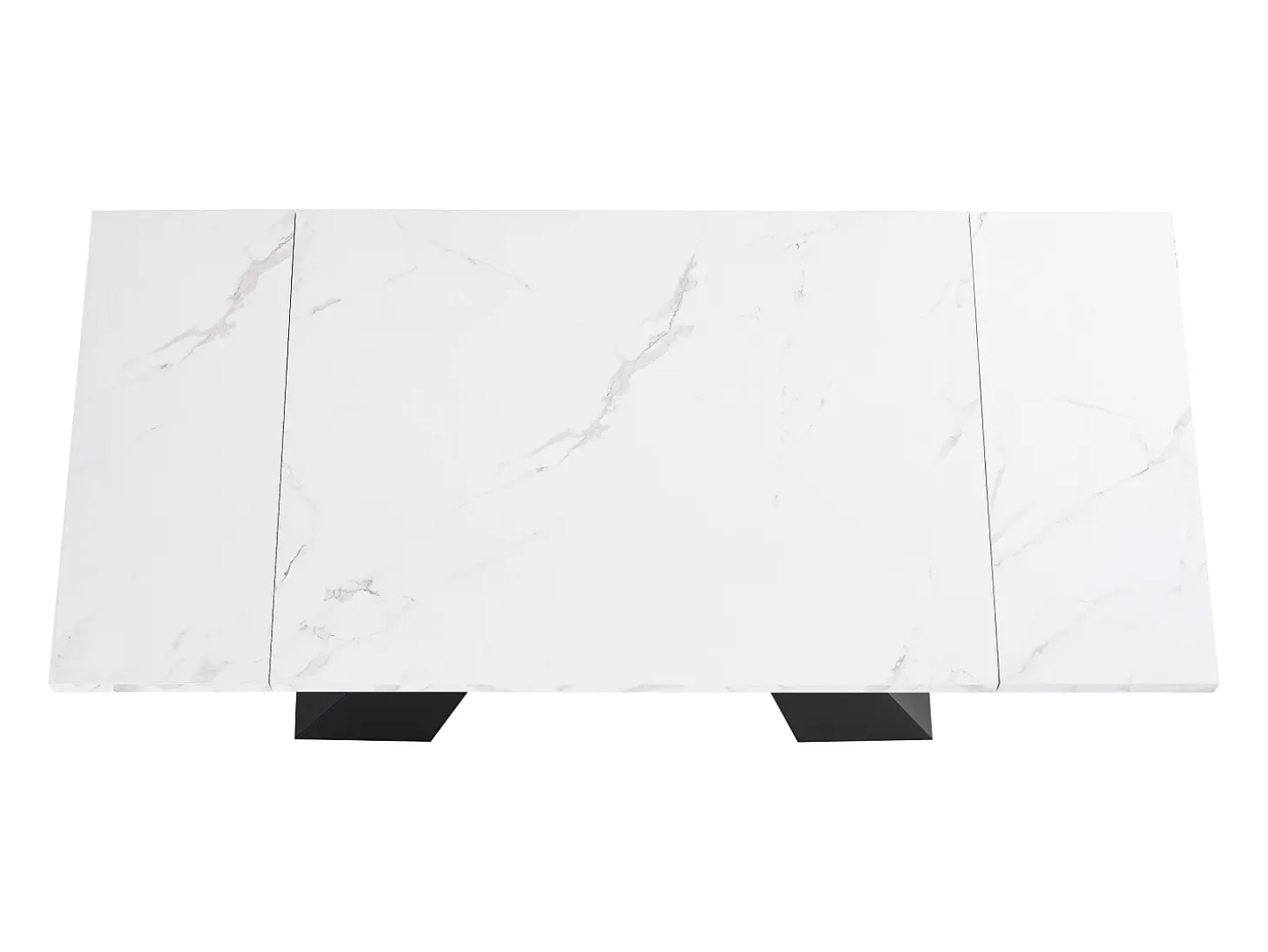 Mesa de comedor rectangular extensible para 4-6 personas, tablero efecto mármol blanco con 2 patas de metal negro - 99/159x74x77cm