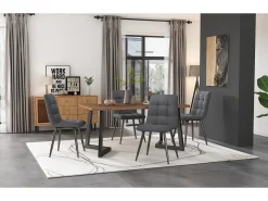 Mesa de comedor rectangular de MDF con patas de metal negro, madera de nogal, (117x68x75 cm)