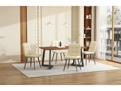Mesa de comedor rectangular de MDF con patas de metal negro, madera de nogal, (117x68x75 cm)