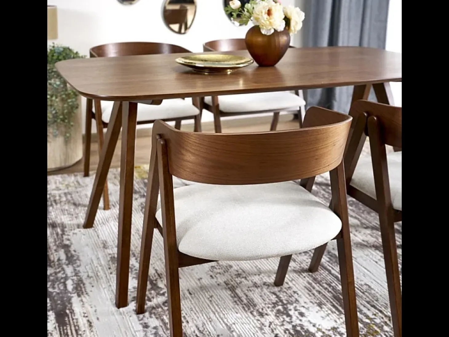 Mesa de comedor rectangular 160 cm con tablero y patas de nogal MIGUEL