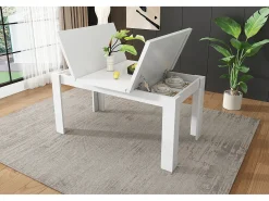 Mesa de comedor rectangular con espacio de almacenamiento, 120 x 70 x 75 cm, MDF, color blanco.