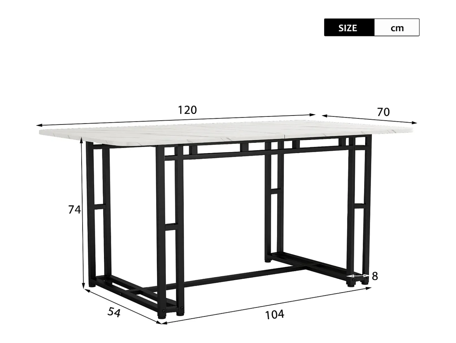 Mesa de comedor rectangular de 120 x 70 cm, estilo lujoso, con marco de metal y superficie de mármol para comedor y sala de estar, patas de mesa negras