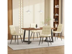 Mesa de comedor rectangular 117x68x75cm con tapa chapada en nogal marrón y patas de metal negro