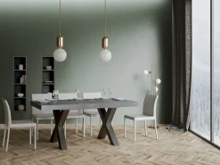 Mesa de comedor rectangular Tsara 160 cm de hormigón gris con patas de metal gris oscuro