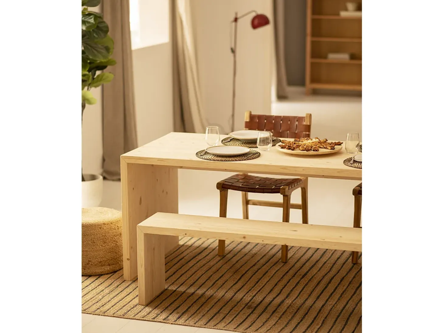 Mesa de comedor rectangular de madera de abeto maciza Decowood en tono natural de 120x75cm - TELVA - DECOWOOD