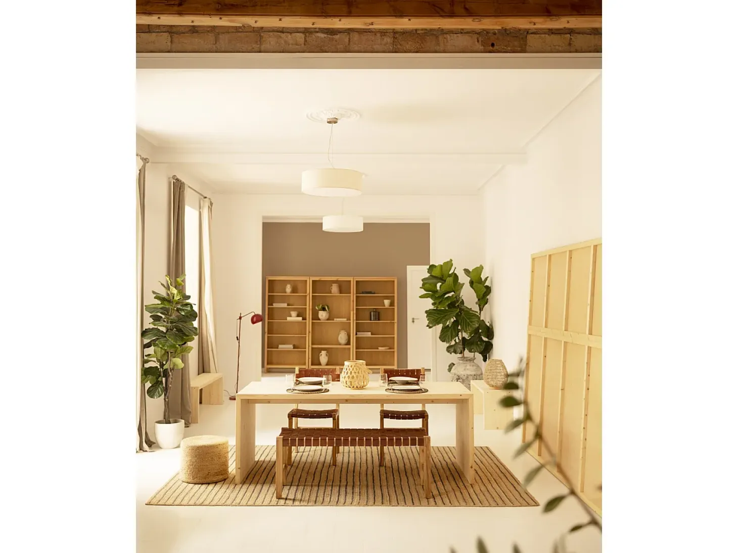 Mesa de comedor rectangular de madera de abeto maciza Decowood en tono natural de 120x75cm - TELVA - DECOWOOD