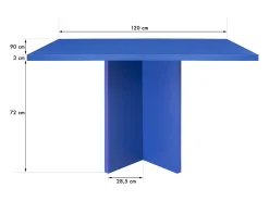 Mesa de comedor rectangular tablero laminado 3cm azúl pruia 90x120