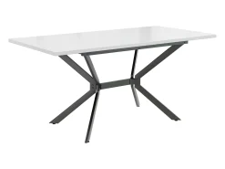 Mesa de comedor rectangular extensible para 4-6 personas en MDF, tablero blanco y patas cruzadas de metal negro - 120/160x80x75cm