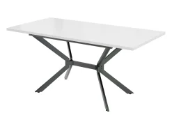 Mesa de comedor rectangular extensible para 4-6 personas en MDF, tablero blanco y patas cruzadas de metal negro - 120/160x80x75cm