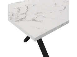 Mesa de comedor rectangular de hierro forjado - 140 x 80 x 76 cm - efecto mármol - MDF - blanco + negro