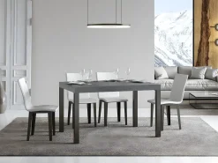 Mesa de comedor rectangular Evy 130 cm de hormigón gris y metal antracita