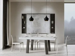 Mesa de comedor rectangular de fresno blanco Bidy con patas de metal antracita 180 cm