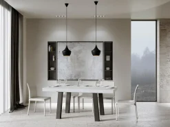Mesa de comedor rectangular de fresno blanco Bidy con patas de metal antracita 180 cm