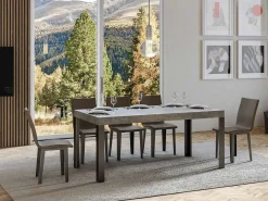 Mesa de comedor rectangular Liva 160 cm de hormigón gris con patas de metal gris oscuro