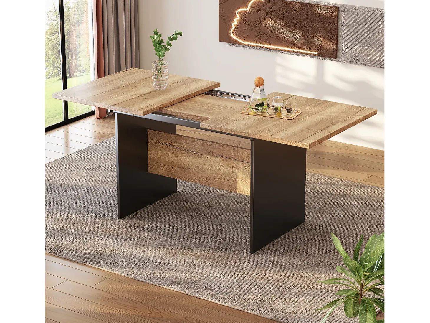 Mesa de comedor rectangular extensible para 4-6 personas en MDF, acabado imitación madera natural claro - 140/180x80x75cm