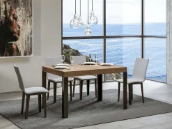 Mesa de comedor rectangular Liva 130 cm de madera clara con patas de metal gris oscuro