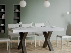Mesa de comedor rectangular Tsara de fresno blanco con patas de metal gris oscuro 180 cm