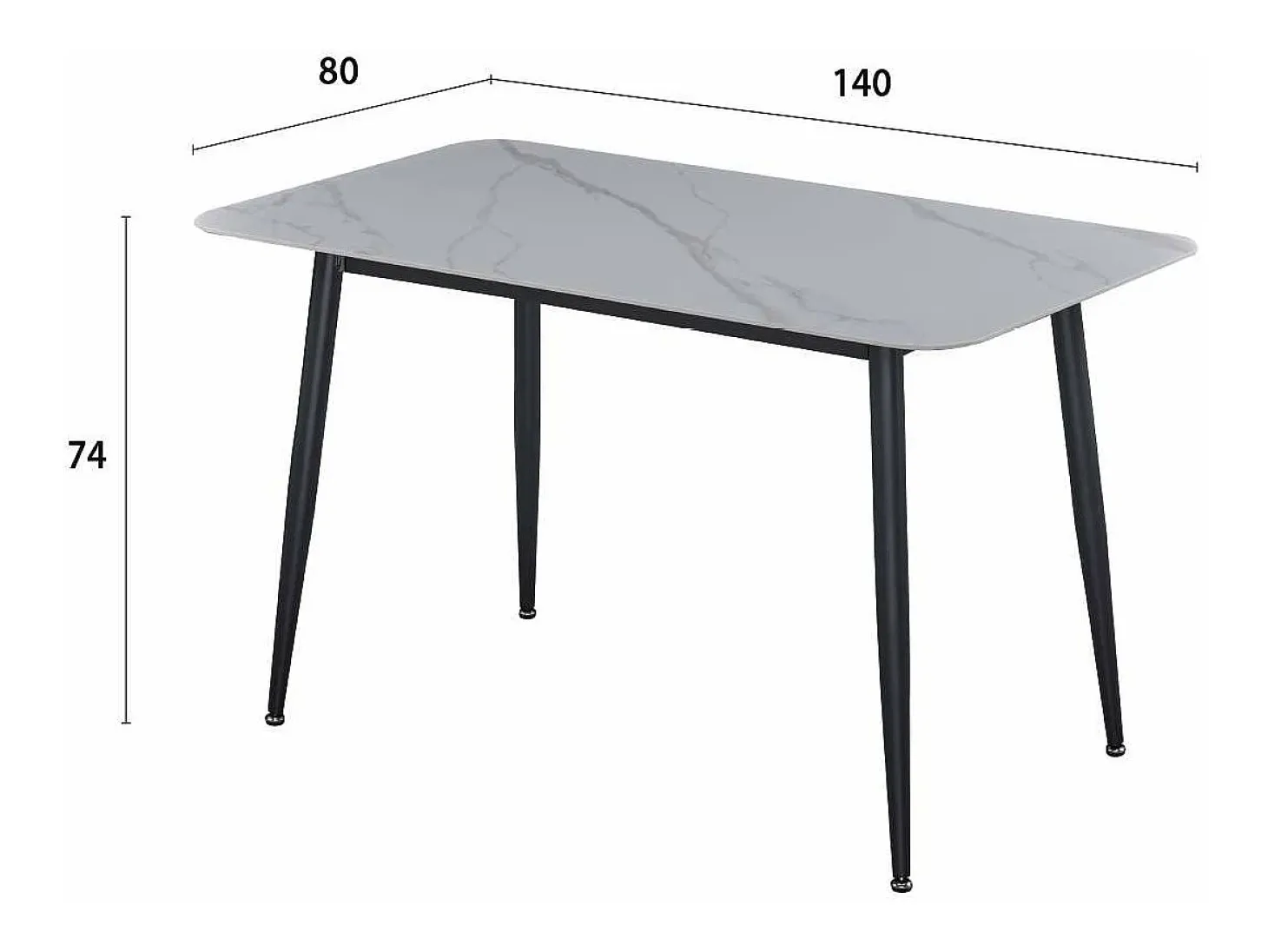 Mesa de comedor rectangular DIVA con acabado laminado de mármol blanco, 140 x 80 cm