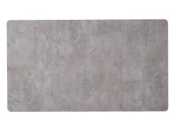 Mesa de comedor rectangular de 140x80x75cm con tablero chapado efecto mármol gris y patas de metal negro.