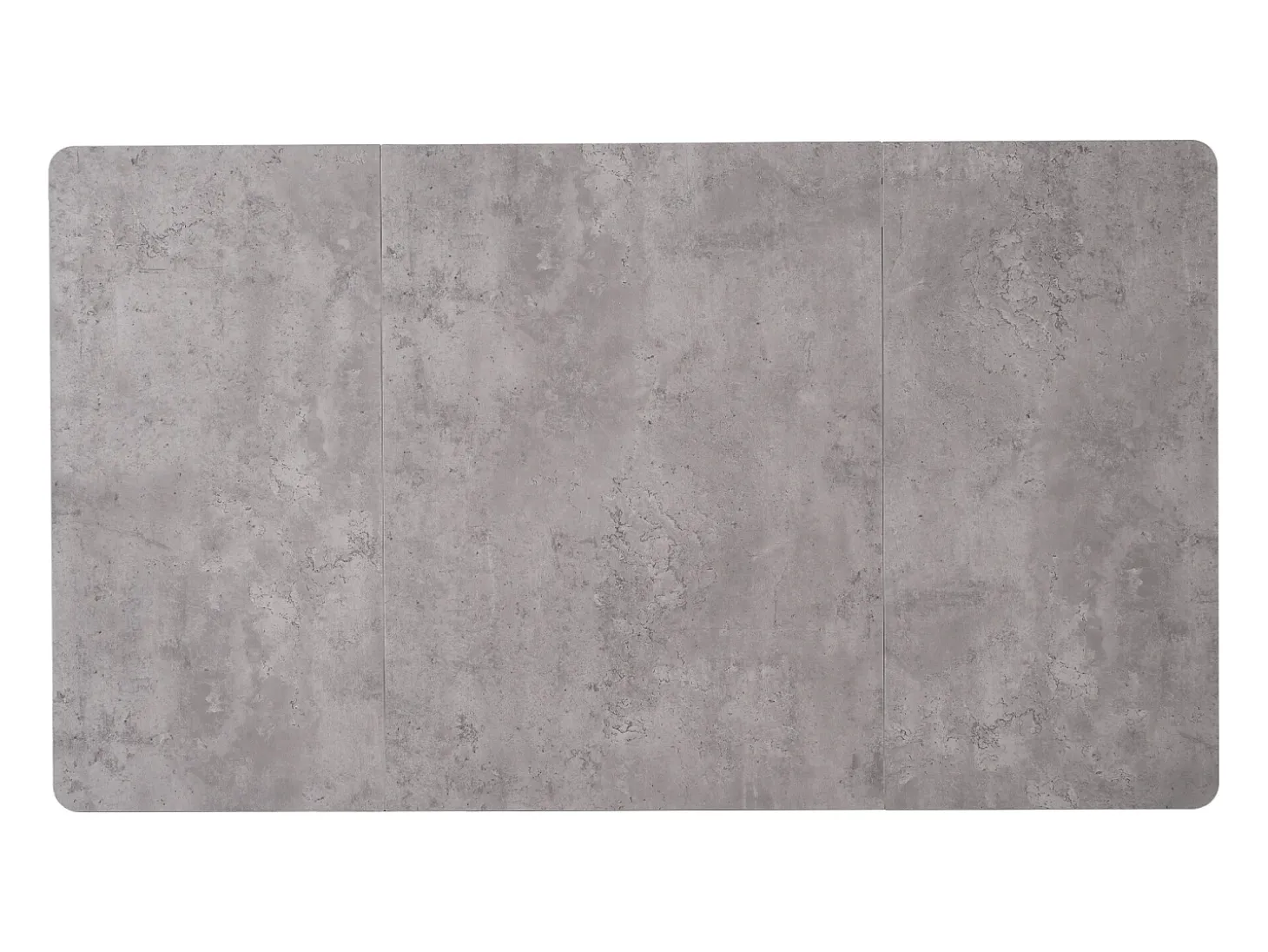 Mesa de comedor rectangular de 140x80x75cm con tablero chapado efecto mármol gris y patas de metal negro.