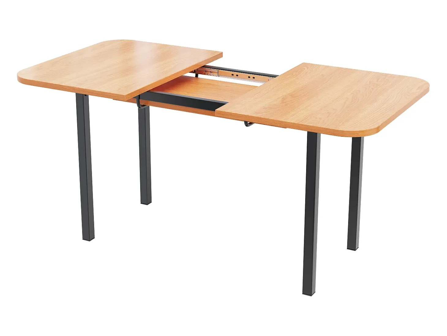 Mesa de comedor rectangular extensible para 4-6 personas en MDF, tablero acabado veta madera natural clara y patas de metal negro - 120/160x80x75cm