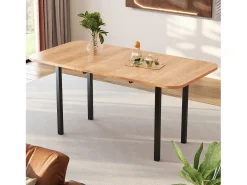 Mesa de comedor rectangular extensible para 4-6 personas en MDF, tablero acabado veta madera natural clara y patas de metal negro - 120/160x80x75cm