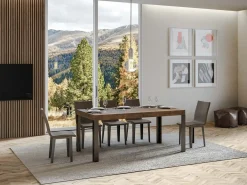 Mesa de comedor rectangular Liva 160 cm de madera oscura con patas de metal gris oscuro