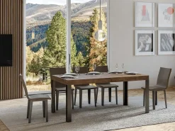 Mesa de comedor rectangular Liva 160 cm de madera oscura con patas de metal gris oscuro