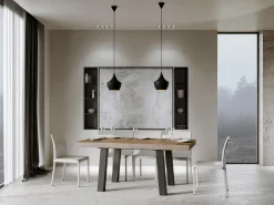 Mesa de comedor rectangular Bidy 160 cm de madera oscura con patas de metal antracita