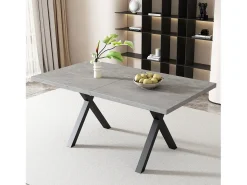 Mesa de comedor rectangular de hierro forjado - 140 x 80 x 76 cm - aspecto hormigón - MDF - gris + negro