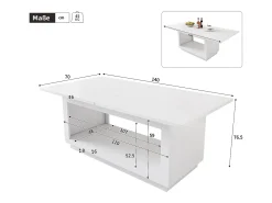 Mesa de comedor rectangular blanco - Mesa de comedor con almacenaje - tablero extensible - para comedor y salón