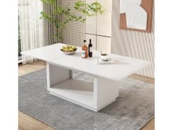 Mesa de comedor rectangular blanco - Mesa de comedor con almacenaje - tablero extensible - para comedor y salón