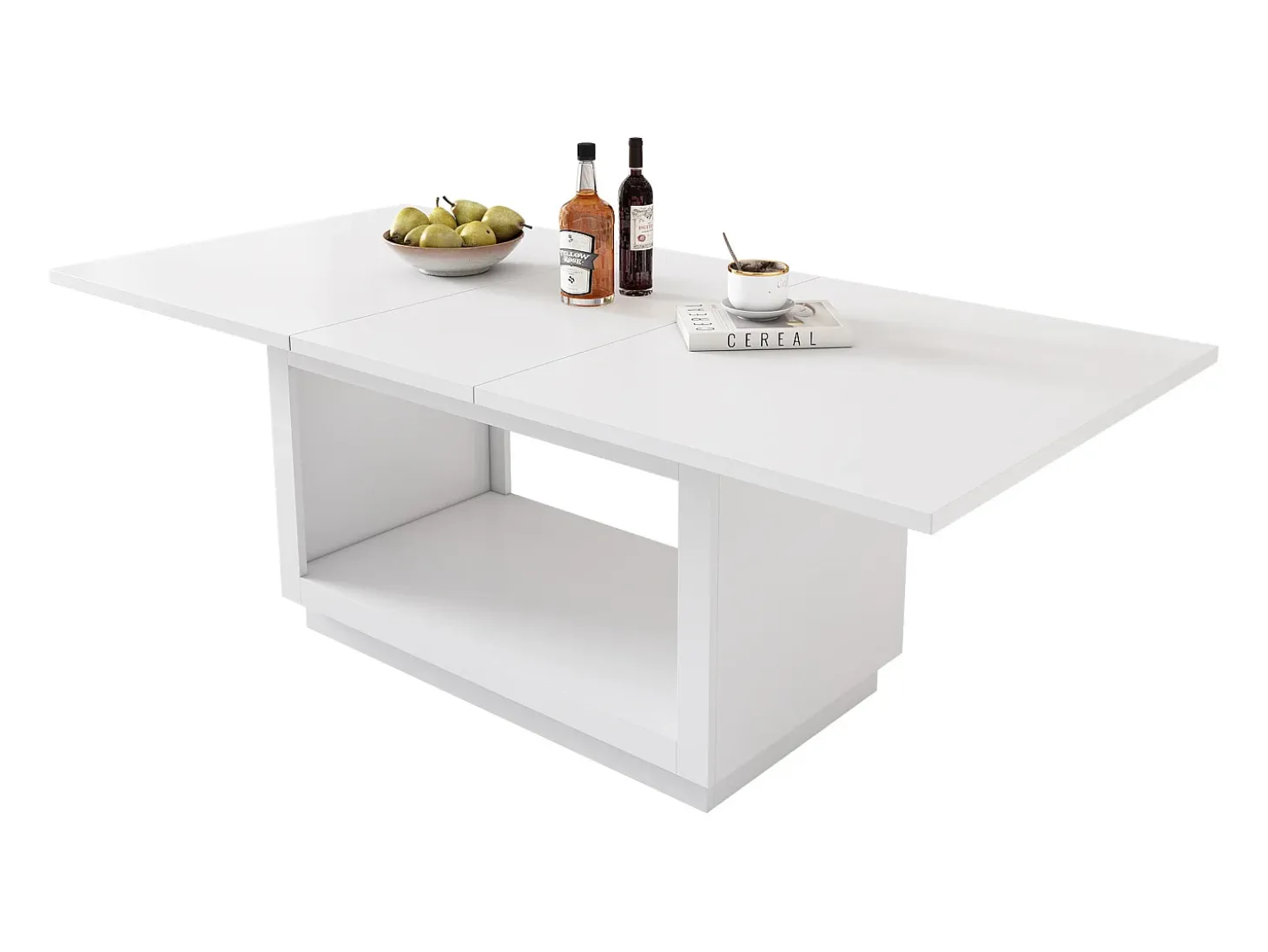 Mesa de comedor rectangular blanco - Mesa de comedor con almacenaje - tablero extensible - para comedor y salón