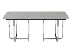 Mesa de comedor rectangular con tablero gris y estructura de metal plateado – Para 6 a 8 personas