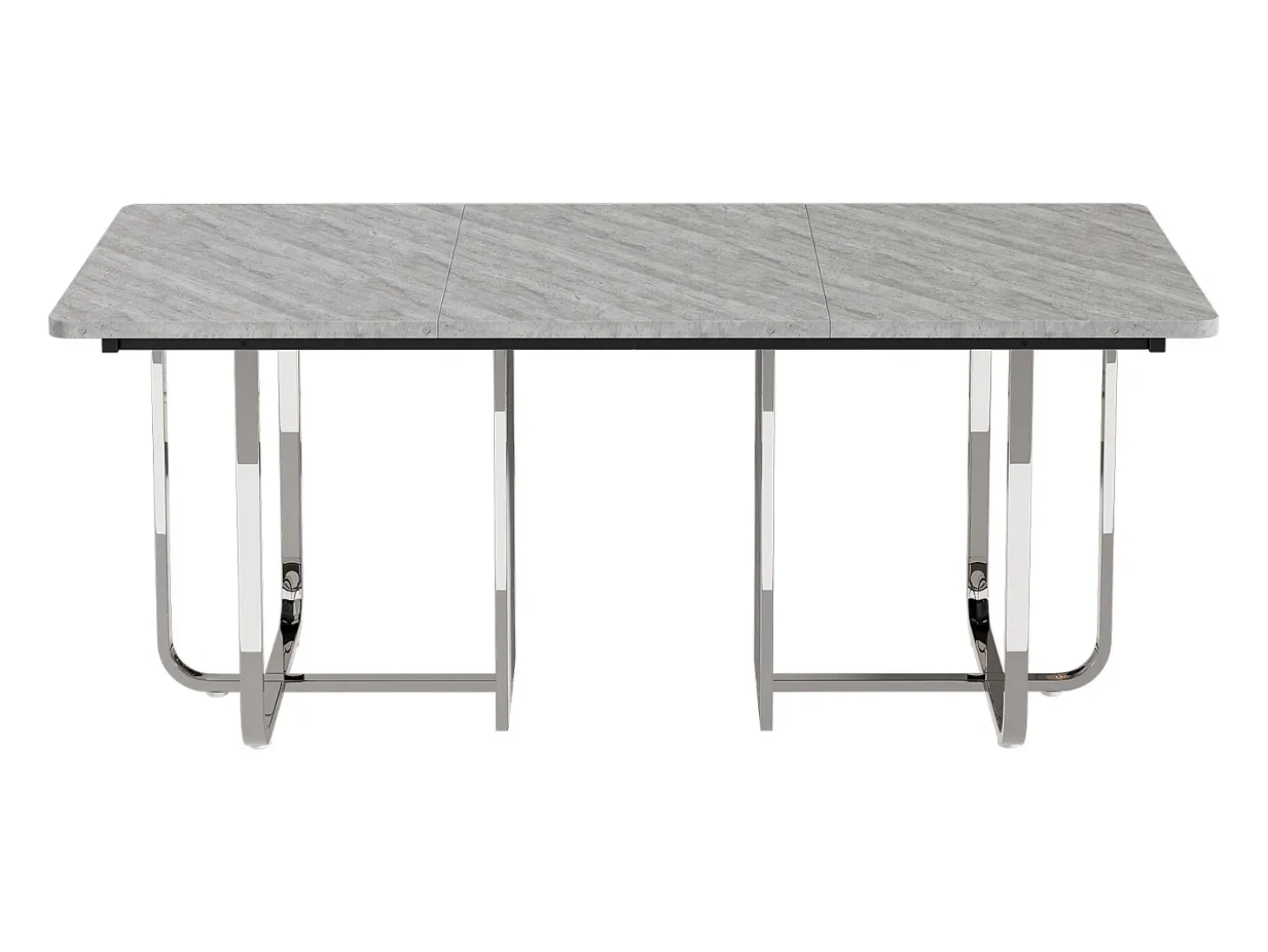 Mesa de comedor rectangular con tablero gris y estructura de metal plateado – Para 6 a 8 personas