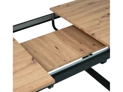 Mesa de comedor rectangular - con tapa retráctil de roble - patas de metal negro - para comedor y sala de estar
