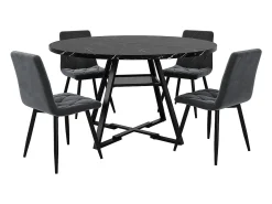 Mesa de comedor redonda (1 unidad), patas de metal, aspecto mármol, negro