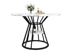 Mesa de comedor redonda - 100 x 100 x 76 cm - con almacenaje - diseño mármol - MDF + Metal - negro