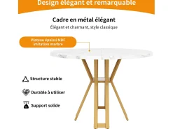 Mesa de comedor redonda - para 4 a 6 personas - tablero de MDF efecto mármol - 100 x 100 x 76 cm - dorado