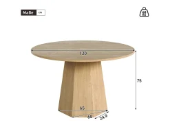 Mesa de comedor redonda - para 4 a 6 personas - 120 x 120 x 75 cm - estilo escandinavo minimalista - MDF - natural